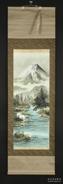 【日本回流】原装旧裱 松风 水墨画作品一幅（绢本立轴，画心约3.7平尺，钤印：松风 ） HXTX174659