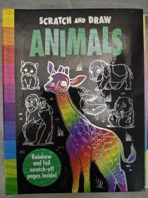 ANIMALS 动物  精装英文版 儿童铝箔纸绘画 创意艺术手工画画书 Scratch and Draw系列