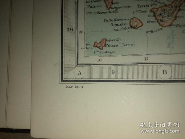 1909年 西班牙和葡萄牙地图 62cm*50cm 精美大地图