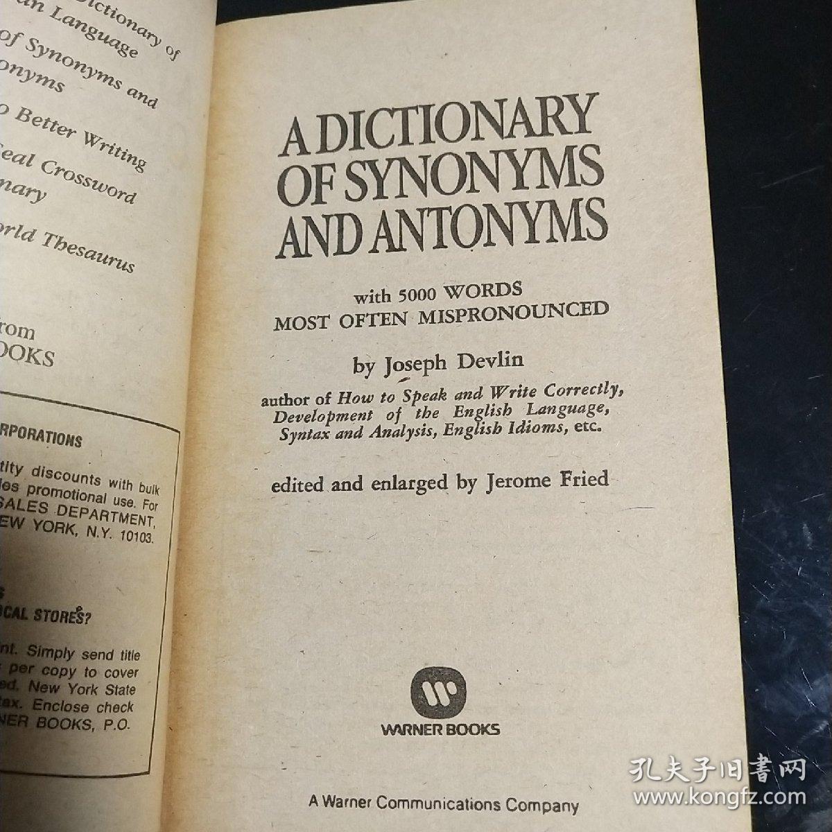 A Dictionary of Synonyms and Antonyms