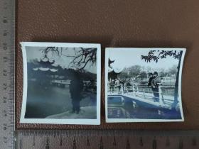 老照片：个人在公园里的留影       黑白照片     共2张售      文件盒九0013