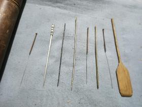 老中医工具针灸针粗针一套八件。