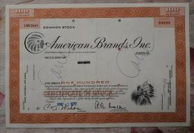 [老股票 美国 antique stock]  1970年 American Brands, Inc.  美标公司股票   （会签： 摩根担保信用公司）   美国布兰兹公司 是美国的一家控股公司,1985年成为法人机构, 1986年与美国布兰兹援股公司(American Brands Holding Co.)合并,通过控股将美国烟草公司(American Tobacco Company)