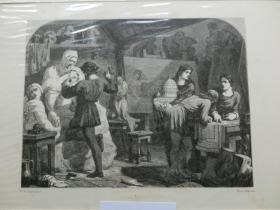 【百元包邮】《雕塑制造》钢版画 1851年 带卡纸装裱 （PM00969）