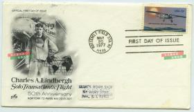 1977年飞行员查尔斯林登驾驶圣路易斯精神号单机横穿大西洋50周年纪念邮票首日封