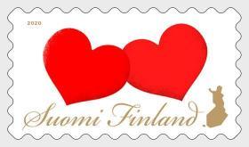 芬兰 2020 两颗红心 心心相连 邮票
