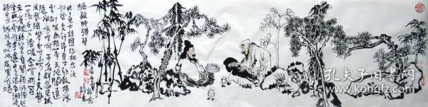 赵俊生  （听颖师弹琴）人物横幅 手绘国画作品