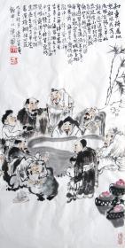 赵俊生  人物小中堂《饮中八仙》 手绘国画作品