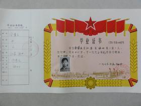 1973年南京市中学毕业证书（铁道部浦厂中学 金翠云 江苏海州人）