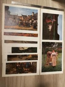 1979年一版一印，《法国十九世纪农村风景画》，活页，缺3、10、12、15，余24张。封皮磨损，用胶带粘贴，内页完好