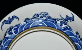 老货秒杀 清代雍正青花描金五福盘