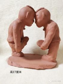 姜建平紫砂雕塑作品——关东风情系列（比试比试 高17cm）
