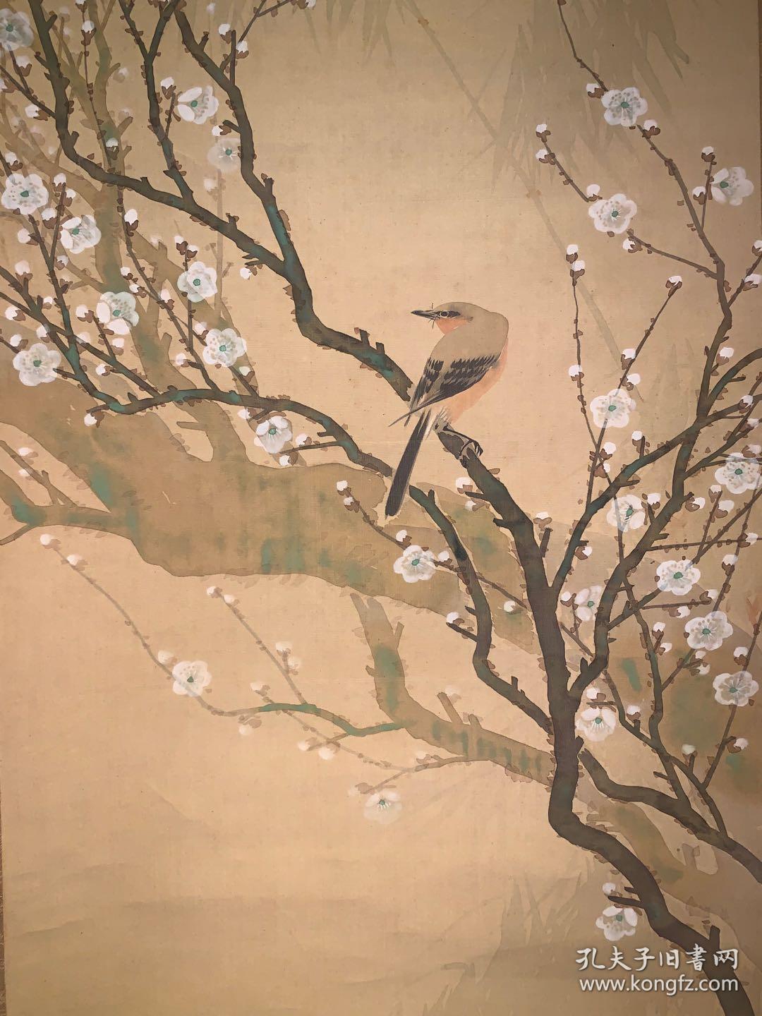 花雀日本回流字画书房中堂民清茶室挂轴真迹肉笔书法画收藏