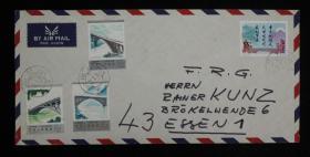 1979年天津航空寄德国封一件、贴早期JT票八枚、销天津戳