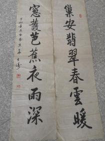 中国书法家协会会员安徽著名画家王涛对联 35X130cm 镜片 保真保老