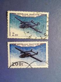 外国邮票   法国邮票  飞机   2枚（信销票 ）