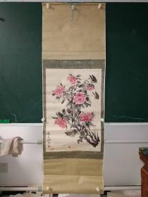 放漏！老画家刘文训《牡丹蝴蝶》，著名画家冯友石弟子，陈子林师弟。画的很有特色，装裱有年代感。