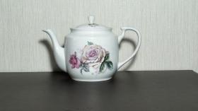 建国初期瓷粉彩花卉茶壶端把壶手把壶全品白釉瓷茶壶