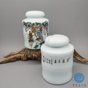 燕雀花卉茶叶罐景德镇手工精制复古仿古雅致器皿瓷器品茗器具茶具