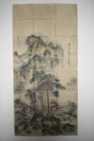 王原祁 绘 青绿山水（印刷品 规格：130CM*62CM）