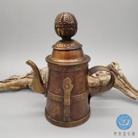 藏式尼泊尔纯手工打造蒙古风情茶壶铜器手工簪刻包浆自然陈设实用