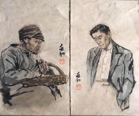 前辈藏品，包老包手绘！蒋兆和*人物。（1904—1986）被称为20世纪中国现代水墨人物画的一代宗师，中国现代画坛独领风骚的艺术巨匠。老片画心34×20×2cm。买家自鉴，拍后不退不换，欢迎捡漏！