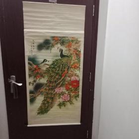 花锦鸣禽立轴年画