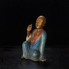 老寿山石瘦骨罗汉人物摆件金身雕刻精美器型古朴收藏石雕 古玩