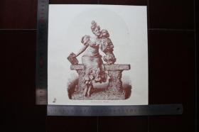 【现货 包邮】1890年小幅木刻版画《美女和宠物》(van der straeten)尺寸如图所示（货号400601）