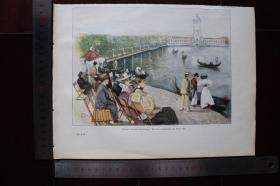 【现货 包邮】1890年小幅木刻版画《柏林贸易展》(berliner gewerbeausstellung)尺寸如图所示（货号400603）