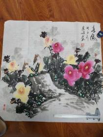 边崇顺写意花鸟国画水墨字画作品斗方纯手绘