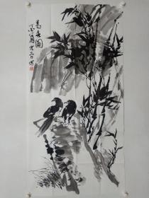 保真书画，杨光学四尺整纸花鸟画《双喜图》一幅。
杨光学是贵州唯一的大写意花鸟画硕士研究生，中国书法家协会会员，贵州师范学院艺术学院讲师，国家画院詹庚西花鸟画工作室画家。