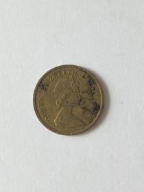 香港硬币。面值一毫。有英国女王头像。