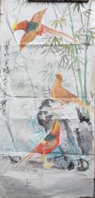 四川老一辈花鸟画家熊君作《翠竹金鸡》，画工精湛。著名画家，开封三老之一的陈铁泉曾随其学画。