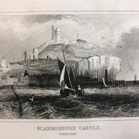 「斯卡伯勒城堡」1860年大不列颠奇景钢版画 尺寸24*15厘米 /DEWD104