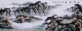 名家 张仁芝 风格山水 国画 松瀑图 秋景 手绘 小六尺 横
