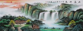 名家 张仁芝 风格山水国画春景瀑布字画 1手绘 小六尺 横