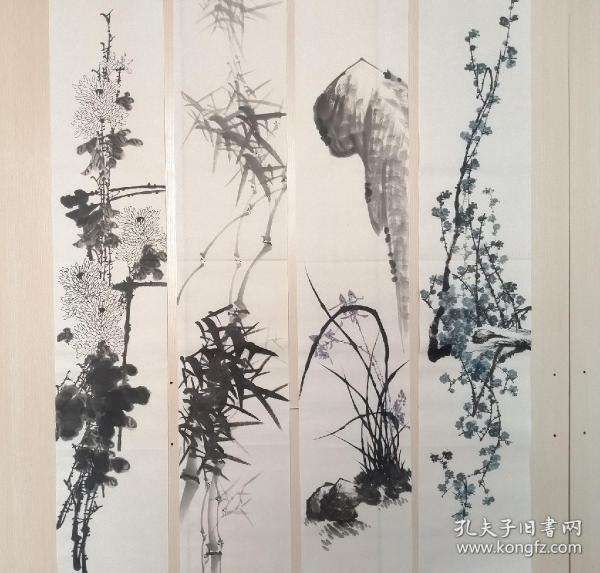 纯手绘宣纸花鸟写意国画四尺梅兰竹菊四条屏新中式客厅装饰挂画