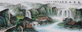 名家 张仁芝 风格山水国画春景瀑布字画 手绘 小六尺 横