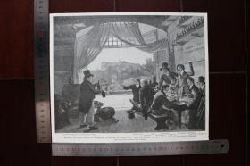 【现货 包邮】1890年小幅木刻版画《小聚畅饮》（小聚畅饮）尺寸如图所示（货号400612）