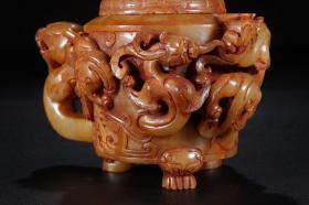 旧藏 高古玉螭龙纹盖杯