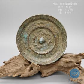 古铜镜汉唐之风原包浆神兽葡萄纹自然美观古朴私人收藏珍品古玩