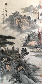 手绘山水一幅（画心118×60厘米 有上款）