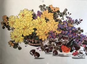 朝鲜人民艺术家【吴永成】精品花鸟画，尺寸137*69厘米，朝鲜精品国画，潜力股值得收藏！