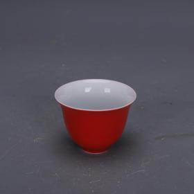 建国瓷厂货中国红单色釉功夫茶杯酒杯