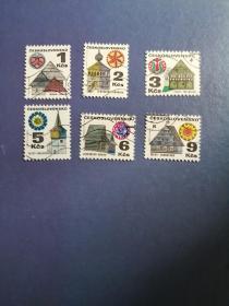 外国邮票  捷克斯洛伐克邮票   建筑 6枚 
（信销票)