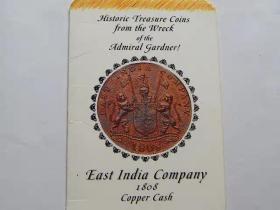 【加德纳海军上将沉船铜币 英属东印度公司1808年10钱铜币】带原纸卡，珍稀！