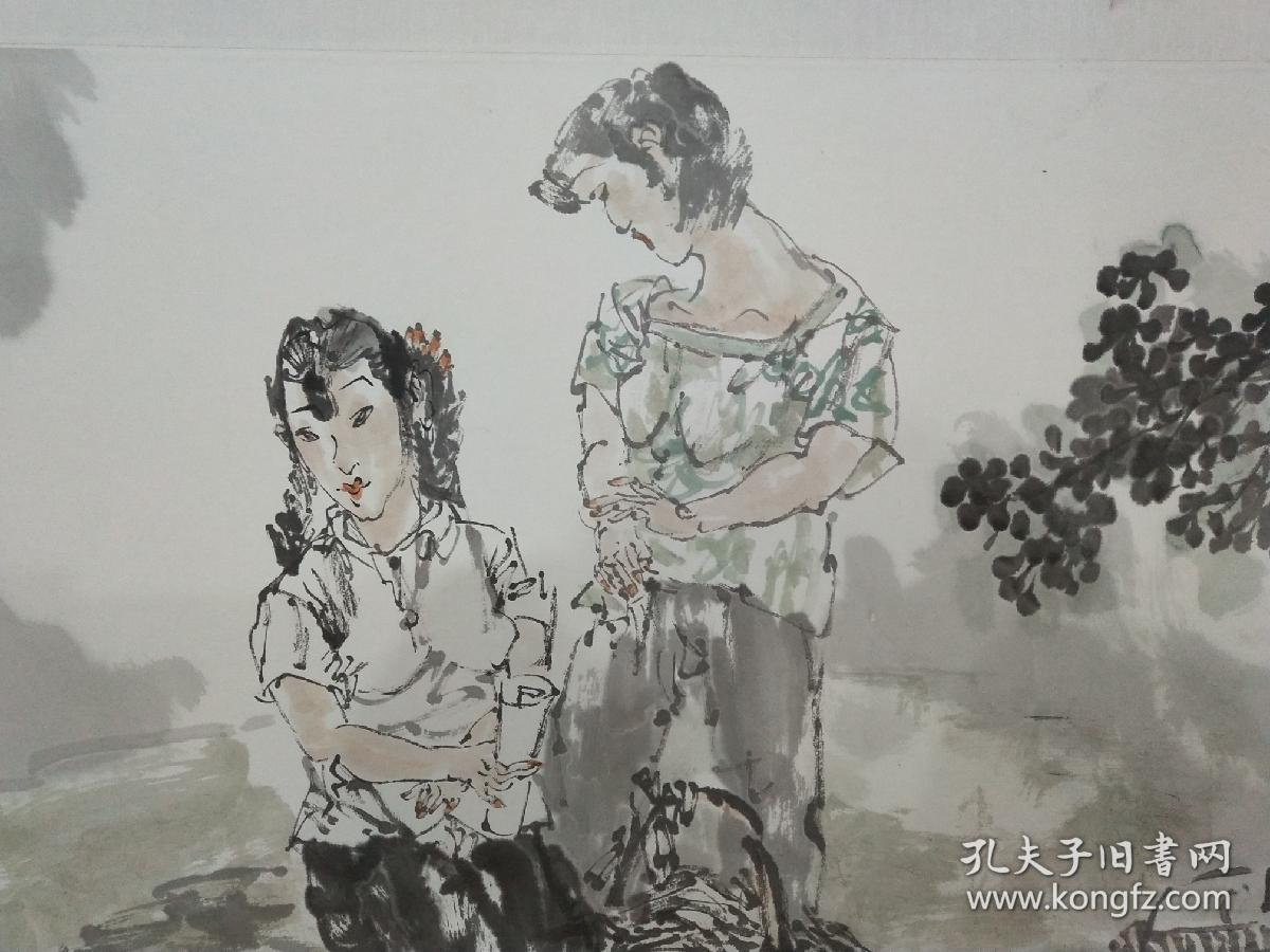 著名画家中国美协会员王清健人物画《清秋》六尺对开条幅