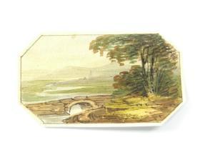 英国20世纪初学院派水彩原作 Antique 19th century English School painting landscape 《 rural river landscape scene 》荒野风景