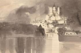 英国19 世纪水彩原作 1880年  Charles William Cole《Castle》 城堡  罕见湿画法作品